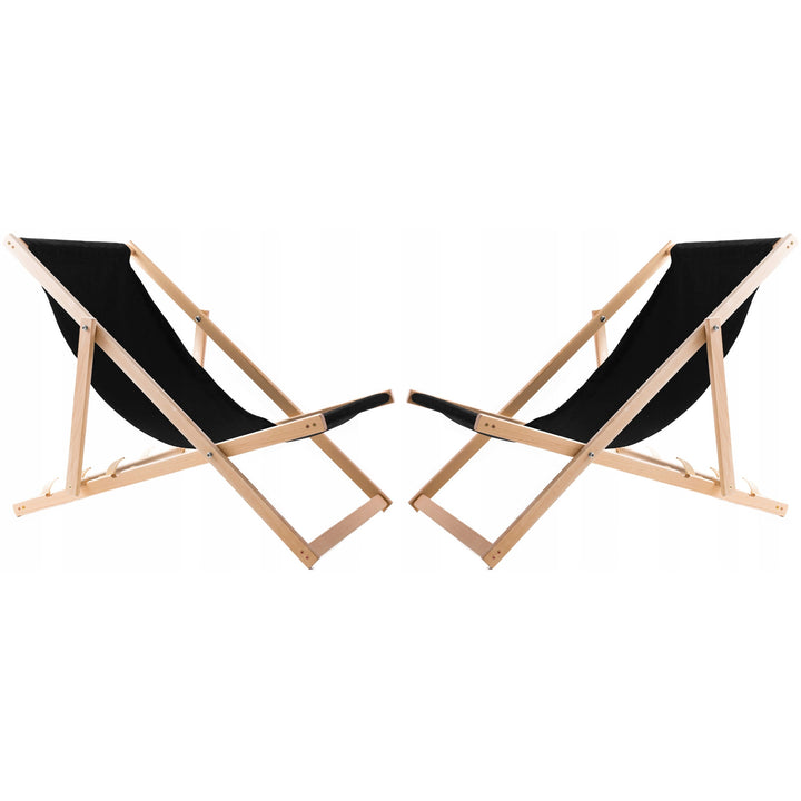 Set di 2 sedie da spiaggia+ tavolino in legno, colore nero Woodok