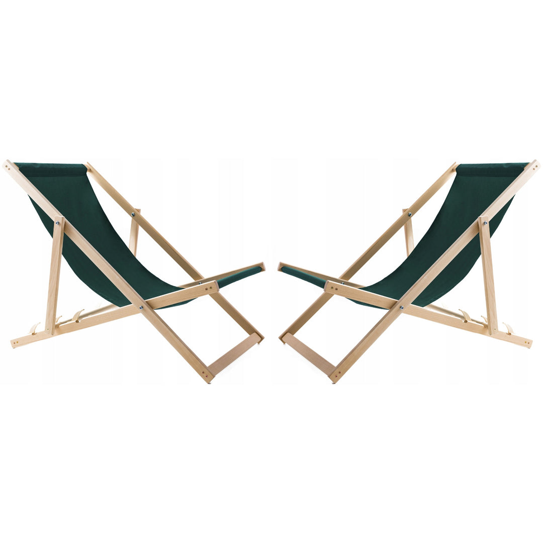 Set di 2 sedie da spiaggia,+ tavolino in legno,  colore verde Woodok