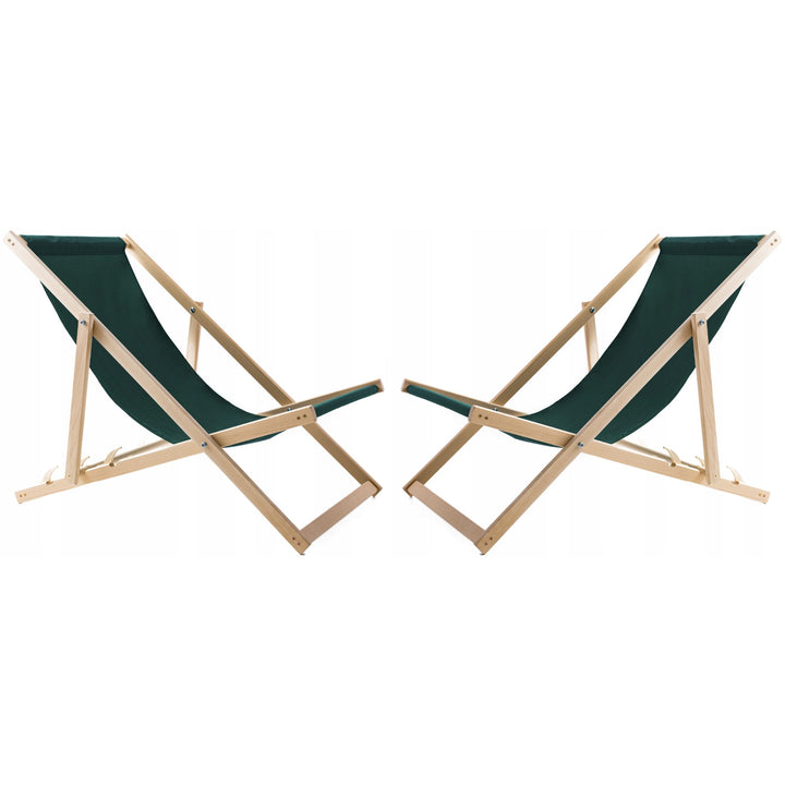 Set di 2 sedie da spiaggia,+ tavolino in legno,  colore verde Woodok