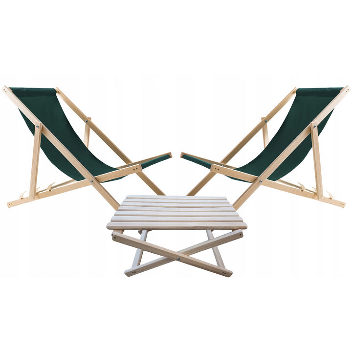 Set di 2 sedie da spiaggia,+ tavolino in legno,  colore verde Woodok