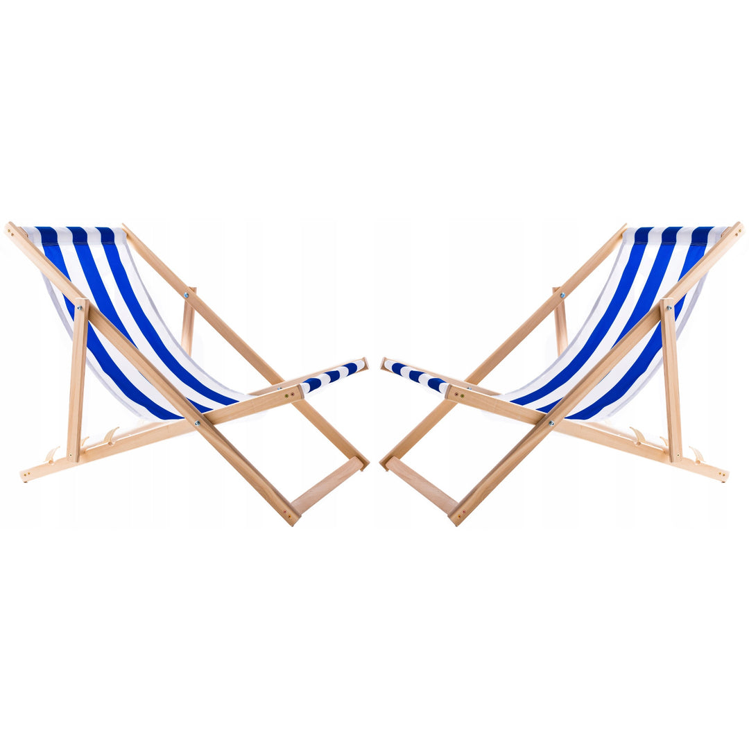 Set di 2 sedie da spiaggia, colore righe blu + tavolino in legno Woodok