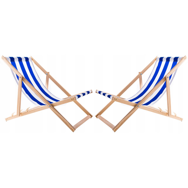 Set di 2 sedie da spiaggia, colore righe blu + tavolino in legno Woodok