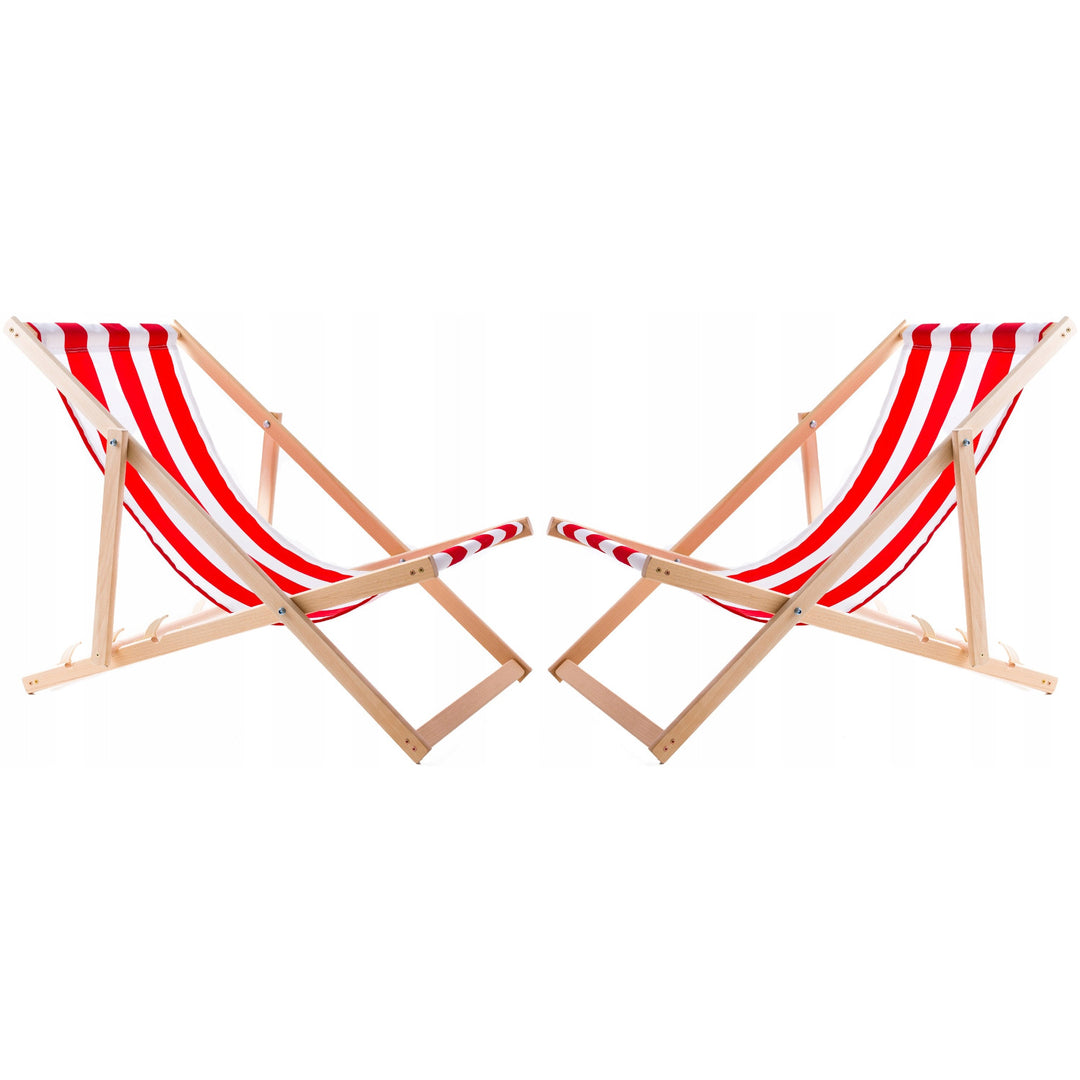 Set di 2 sedie da spiaggia a righe rosse + tavolino in legno Woodok