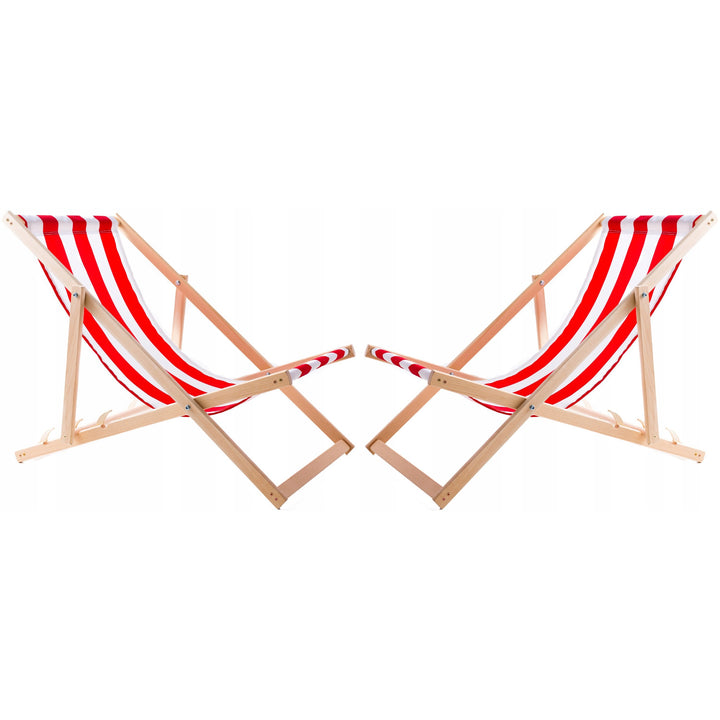 Set di 2 sedie da spiaggia a righe rosse + tavolino in legno Woodok