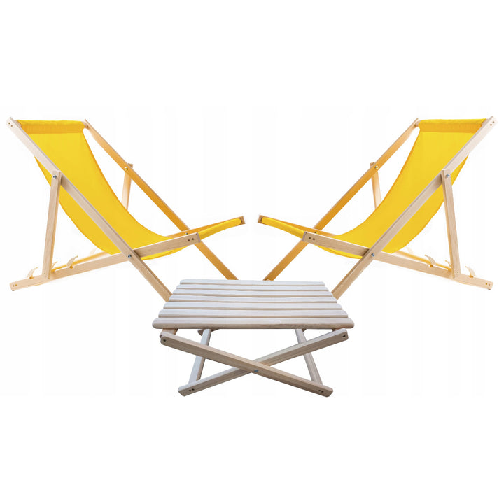 Set di 2 sedie da spiaggia, + tavolino in legno, colore giallo Woodok