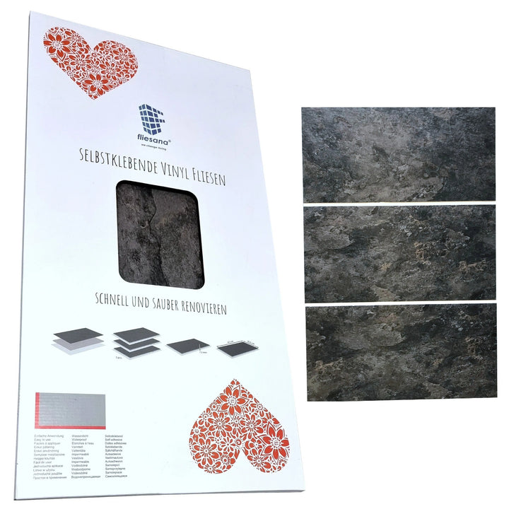 Piastrelle autoadesive per pareti e pavimenti Fliesana, set di 3, impermeabili, design in pietra naturale (ardesia)