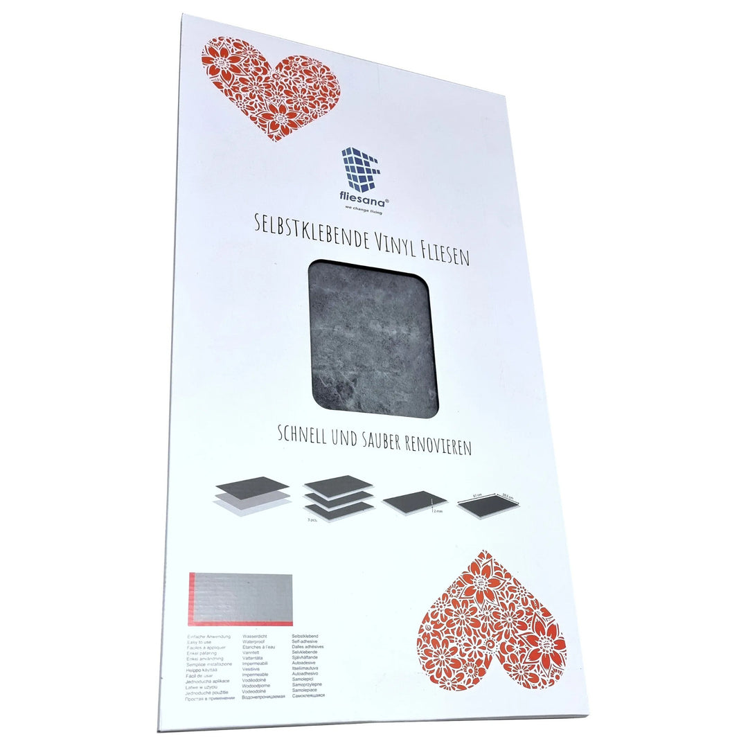 Piastrelle autoadesive per pareti e pavimenti Fliesana, set di 3, impermeabili, design in pietra naturale, colore grigio scuro