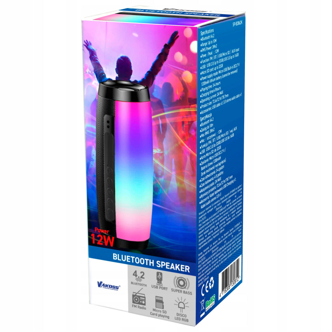 Altoparlante wireless Vakoss, Bluetooth, SD, USB, AUX, radio FM, retroilluminazione, SP-B2862K