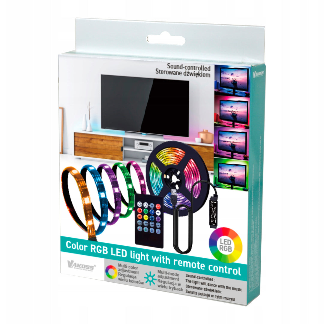 Striscia LED RGB di Vakoss, per l'illuminazione della TV, con controllo audio, telecomando, LA-C612