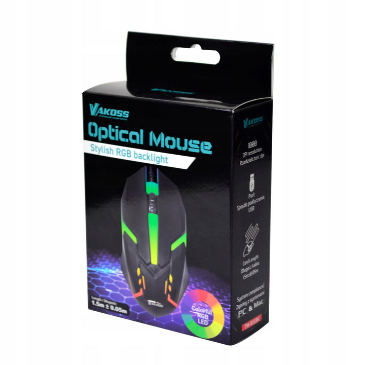 Mouse da gioco Vakoss, retroilluminato RGB, 1000dpi, TM-5133K