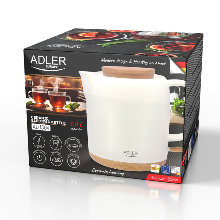 Bollitore elettrico in ceramica 1.0L, 1200W, ecru, Adler AD 1304