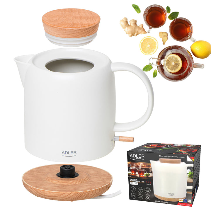 Bollitore elettrico in ceramica 1.0L, 1200W, ecru, Adler AD 1304