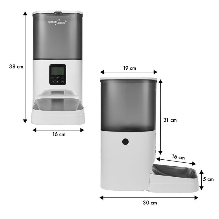 GreenBlue distributore automatico di acqua / abbeveratoio per animali domestici, 3L, USB 5V1A, GB392 + GreenBlue distributore automatico di cibo per animali domestici / mangiatoia, 6L, USB 5V1A, GB393