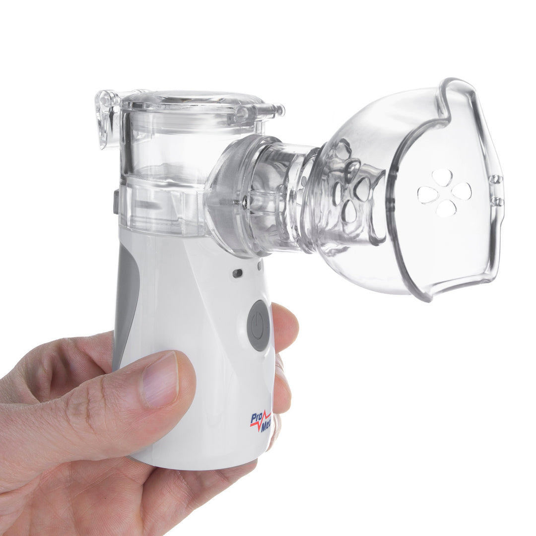 Nebulizzatore inalatore cordless portatile/manuale Promedix, kit, maschere, PR-835 + termometro medico a infrarossi senza contatto Promedix PR-960