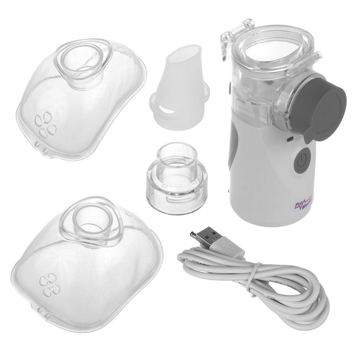 Nebulizzatore inalatore cordless portatile/manuale Promedix, kit, maschere, PR-835 + termometro medico a infrarossi senza contatto Promedix PR-960