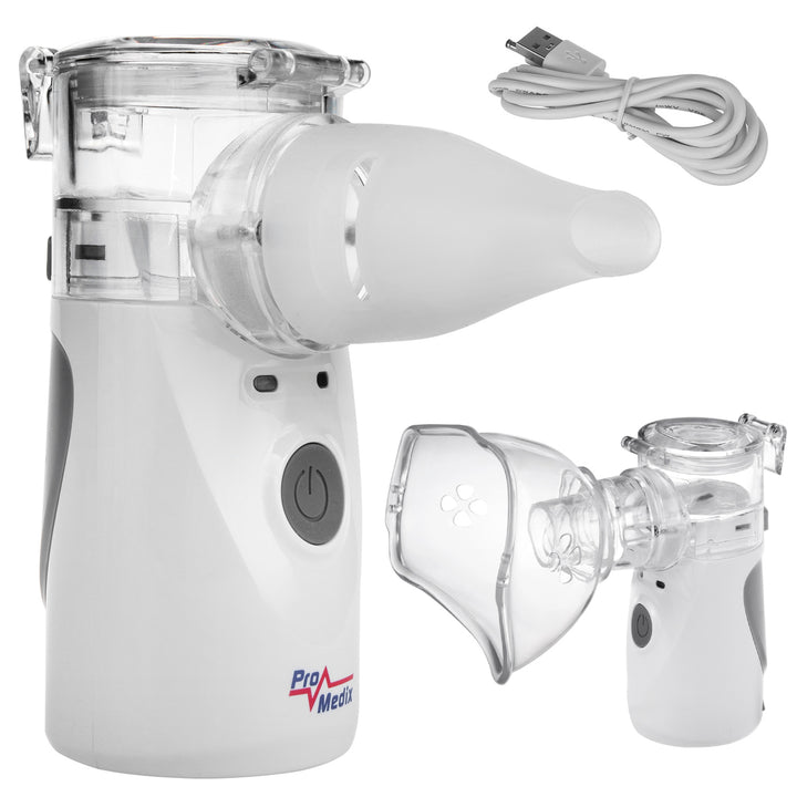 Nebulizzatore inalatore cordless portatile/manuale Promedix, kit, maschere, PR-835 + termometro medico a infrarossi senza contatto Promedix PR-960