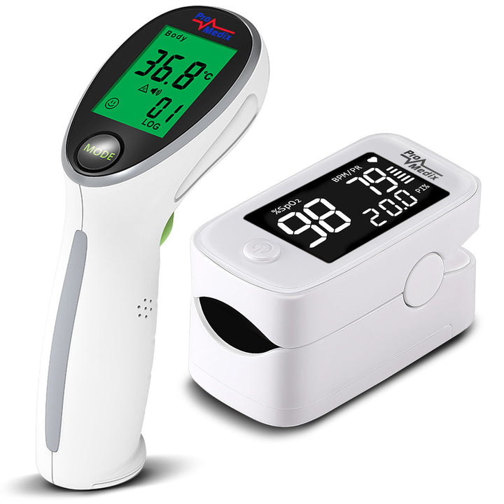Promedix PR-870 pulsossimetro medico a LED HD da 1,5" + Promedix PR-960 termometro medico a infrarossi senza contatto