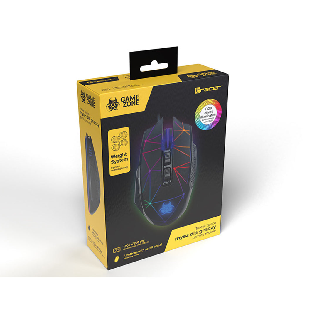Mouse da gioco Tracer, retroilluminato RGB, 7200 DPI, Spazio