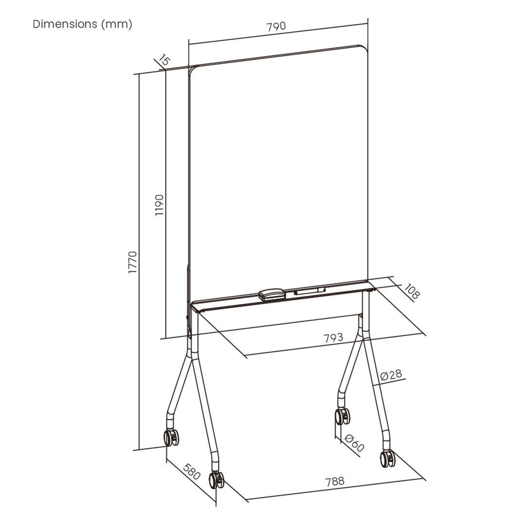 Lavagna cancellabile a secco Ergo Office, orientamento verticale, bianca, monofacciale, con ripiano, dimensioni lavagna 1190x790 mm, ER-305