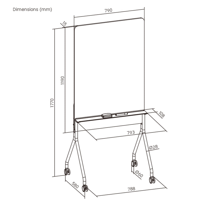 Lavagna cancellabile a secco Ergo Office, orientamento verticale, bianca, monofacciale, con ripiano, dimensioni lavagna 1190x790 mm, ER-305