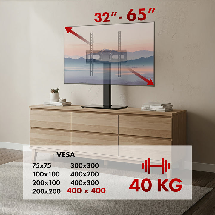 Supporto TV universale Maclean, per mobile RTV, supporto, max. 40 kg, max. VESA 400x400, regolazione in altezza e angolazione, per TV 32-65", MC-124