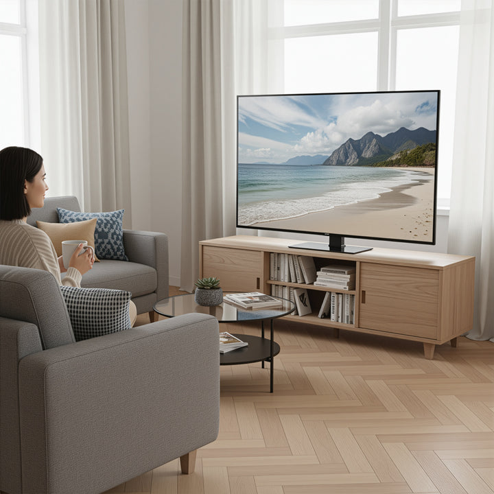 Supporto TV universale Maclean, per mobile RTV, supporto, max. 40 kg, max. VESA 400x400, regolazione in altezza e angolazione, per TV 32-65", MC-124