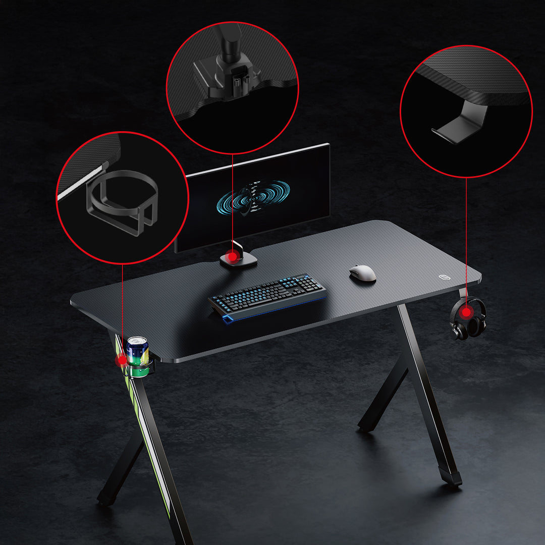 Scrivania da gioco NanoRS, nera, con porta cuffie e porta bicchieri, max. 75 kg, dimensioni 1200x600x750 mm, RS101