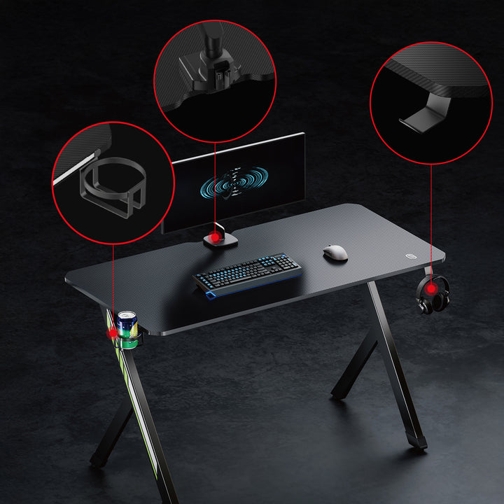 Scrivania da gioco NanoRS, nera, con porta cuffie e porta bicchieri, max. 75 kg, dimensioni 1200x600x750 mm, RS101