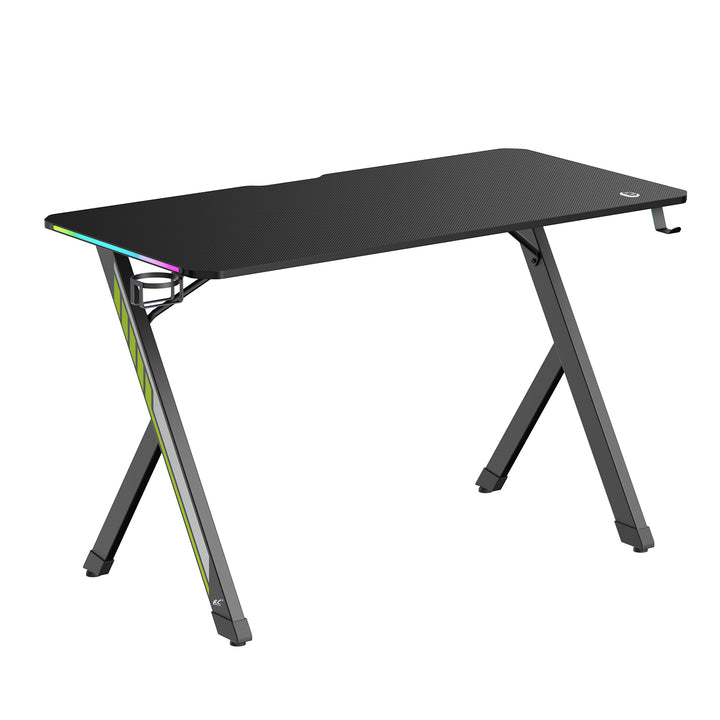 Scrivania da gioco NanoRS, nera, con supporto per cuffie e tazze, retroilluminazione RGB, max. 75 kg, dimensioni 1200x600x750 mm, RS102