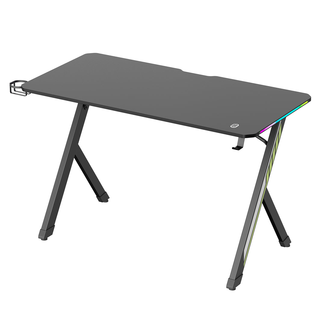 Scrivania da gioco NanoRS, nera, con supporto per cuffie e tazze, retroilluminazione RGB, max. 75 kg, dimensioni 1200x600x750 mm, RS102