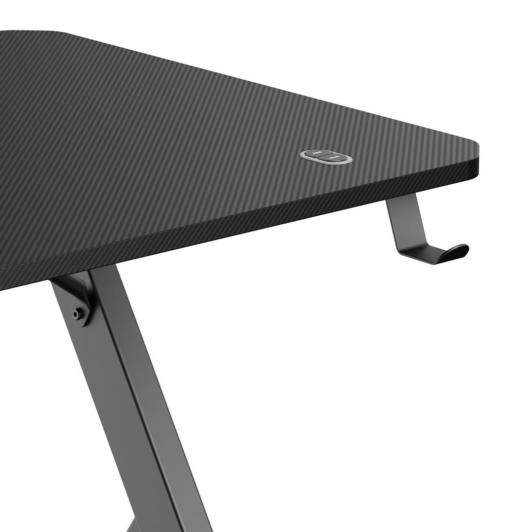 Scrivania da gioco NanoRS, nera, con supporto per cuffie e tazze, retroilluminazione RGB, max. 75 kg, dimensioni 1200x600x750 mm, RS102