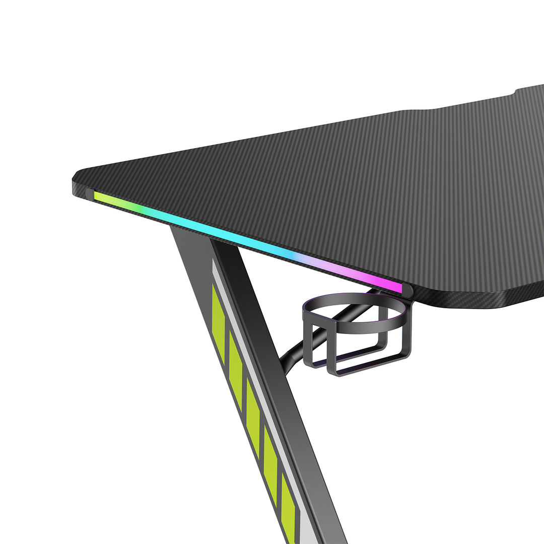 Scrivania da gioco NanoRS, nera, con supporto per cuffie e tazze, retroilluminazione RGB, max. 75 kg, dimensioni 1200x600x750 mm, RS102