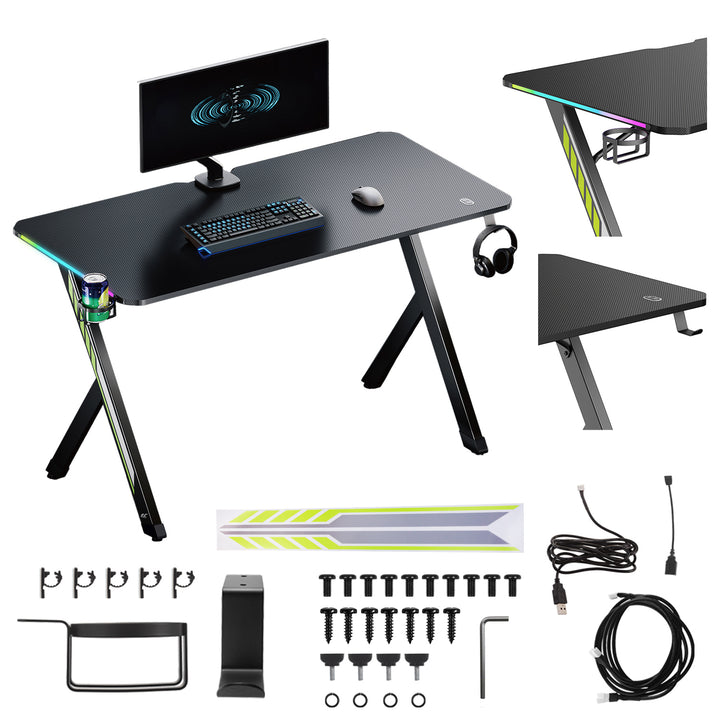 Scrivania da gioco NanoRS, nera, con supporto per cuffie e tazze, retroilluminazione RGB, max. 75 kg, dimensioni 1200x600x750 mm, RS102