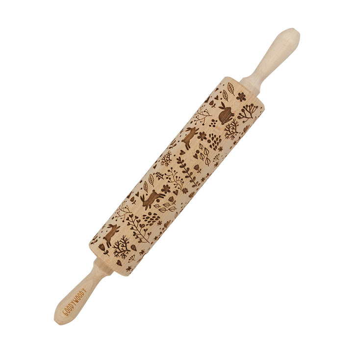 Rullo per dolci inciso Goody Woody, 46 cm, legno di faggio, design coniglietto
