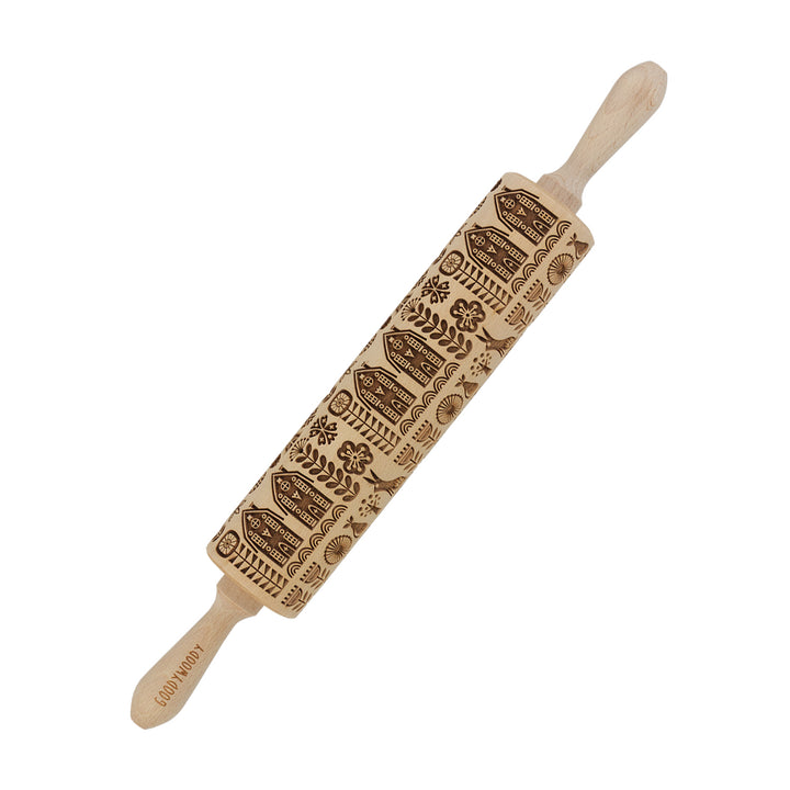 Rullo per dolci inciso Goody Woody, 46 cm, legno di faggio, stile scandinavo