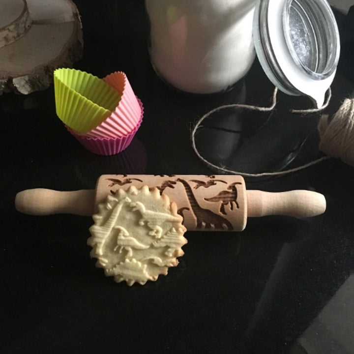 Rullo per dolci inciso Goody Woody, 23,5 cm, legno di faggio, disegno di dinosauro