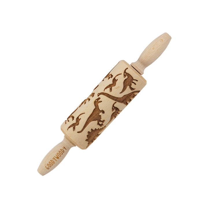 Rullo per dolci inciso Goody Woody, 23,5 cm, legno di faggio, disegno di dinosauro