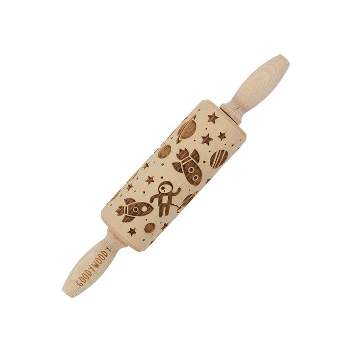 Rullo per torte inciso Goody Woody, 23,5 cm, legno di faggio, disegno del cosmo