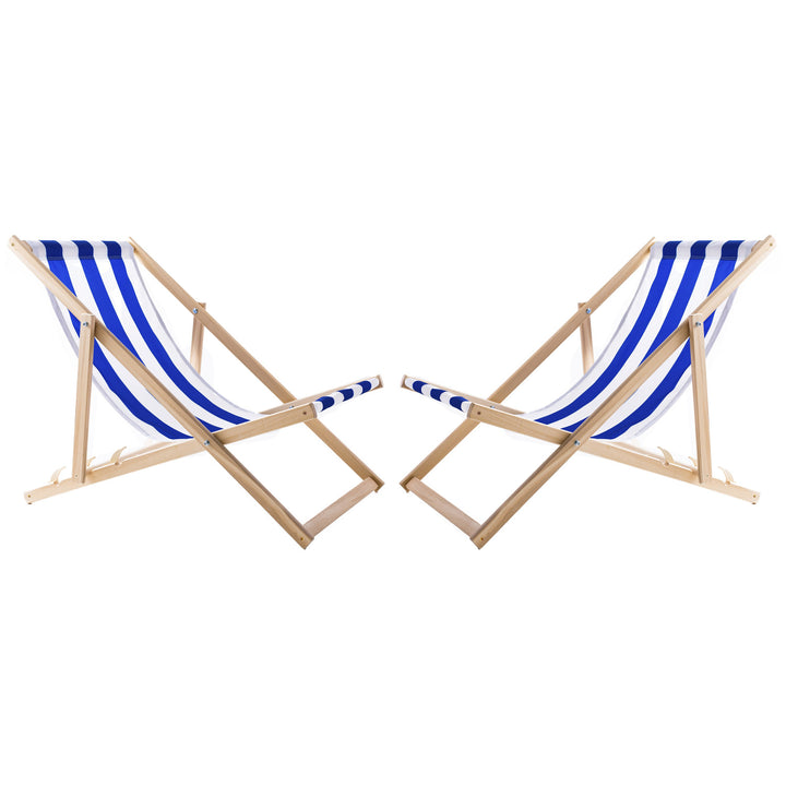 2 comode sedie a sdraio in legno, a strisce blu, ideali per la spiaggia, il balcone, la terrazza, assemblati