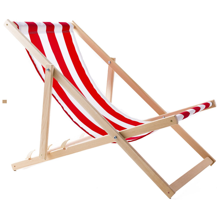 2 comode sedie a sdraio in legno, a strisce rosse, ideali per la spiaggia, il balcone, la terrazza, assemblate