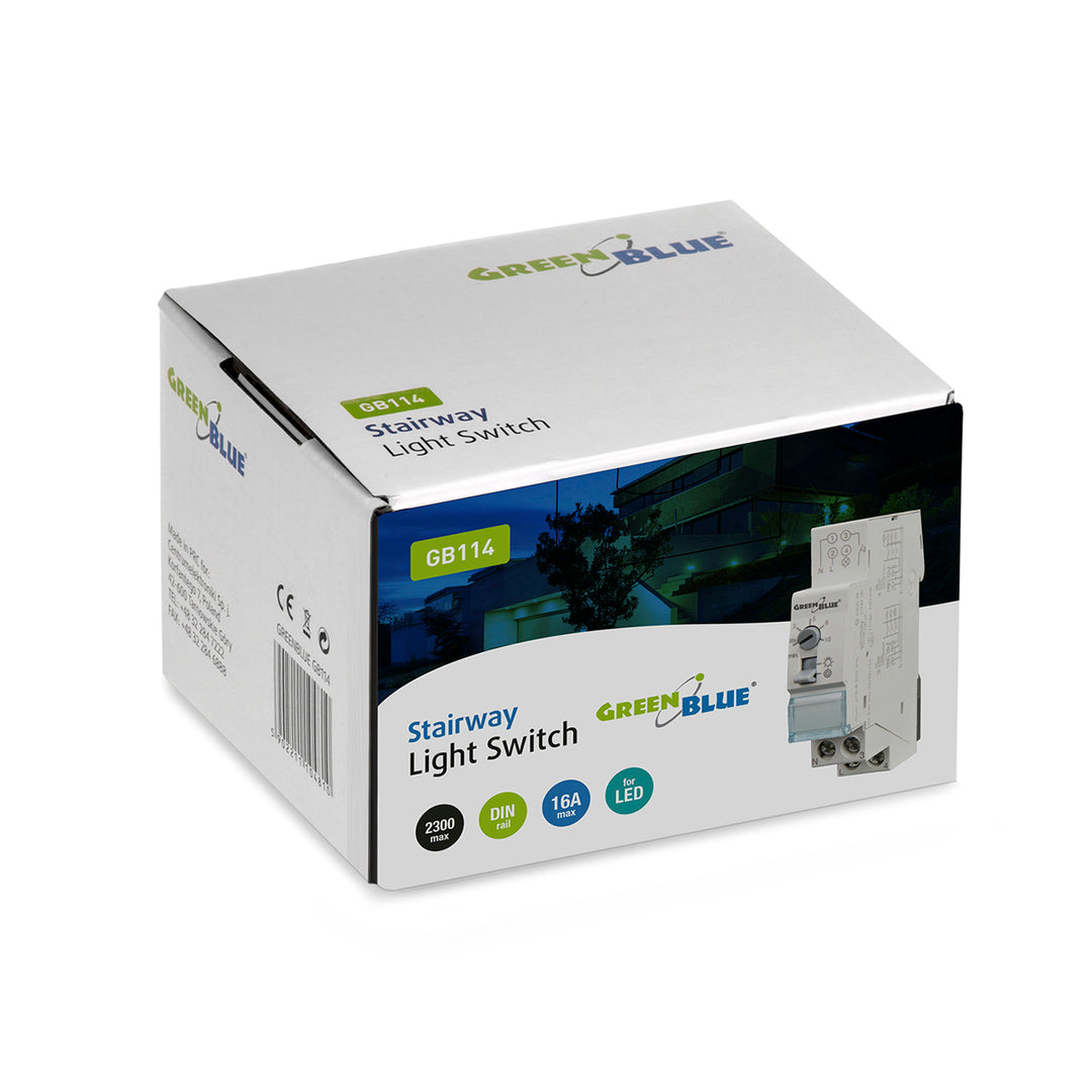 GreenBlue Illuminazione automatica per scale su guida DIN, controllo 30s-10m, max 2300 W, GB114, 3 unità