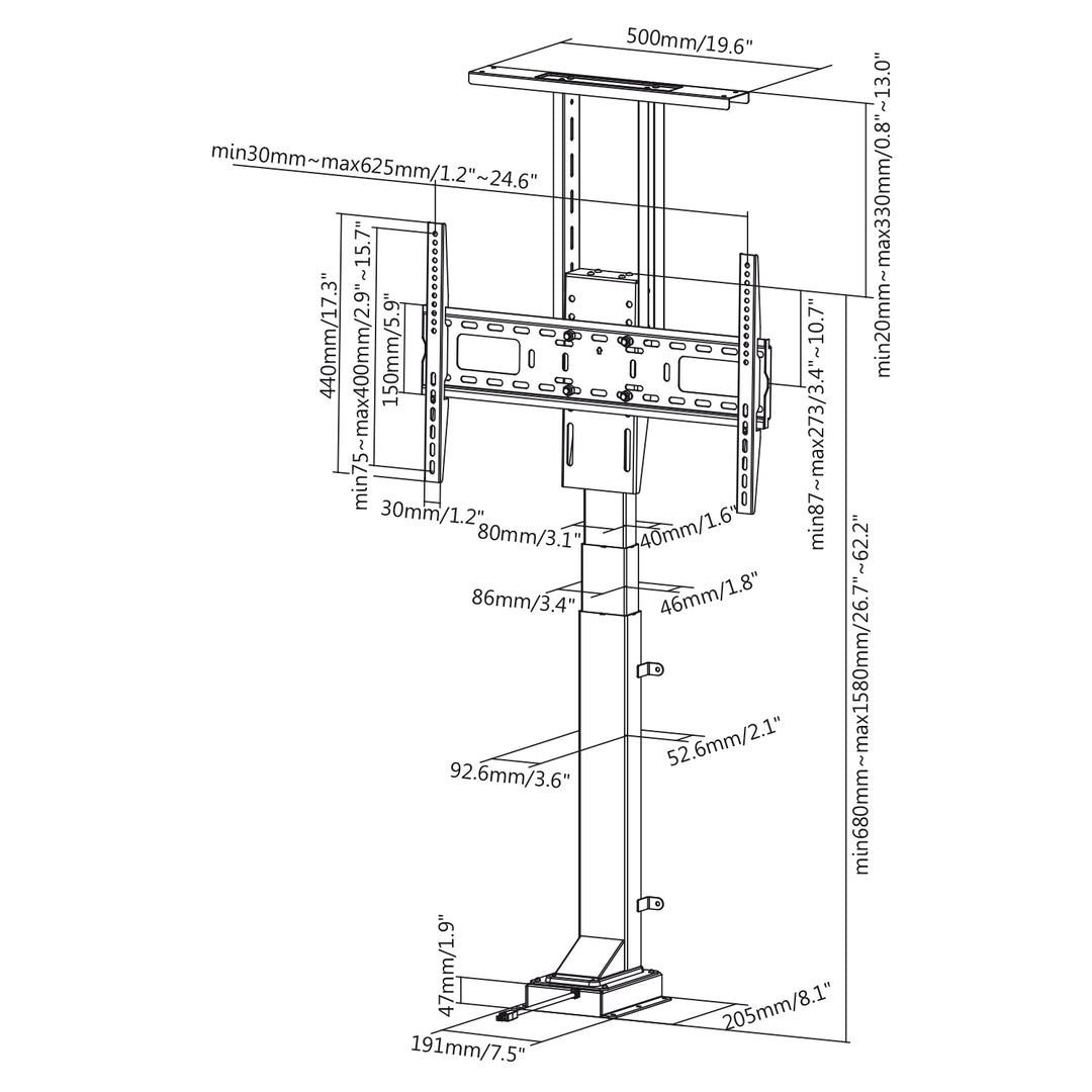 Prolunga elettrica per cavi Maclean, 37''-65'', VESA 600x400, max 50 kg, MC-866 + HDMI 2.0 4K 3D UHD 1,8 m CAVO 48 bit