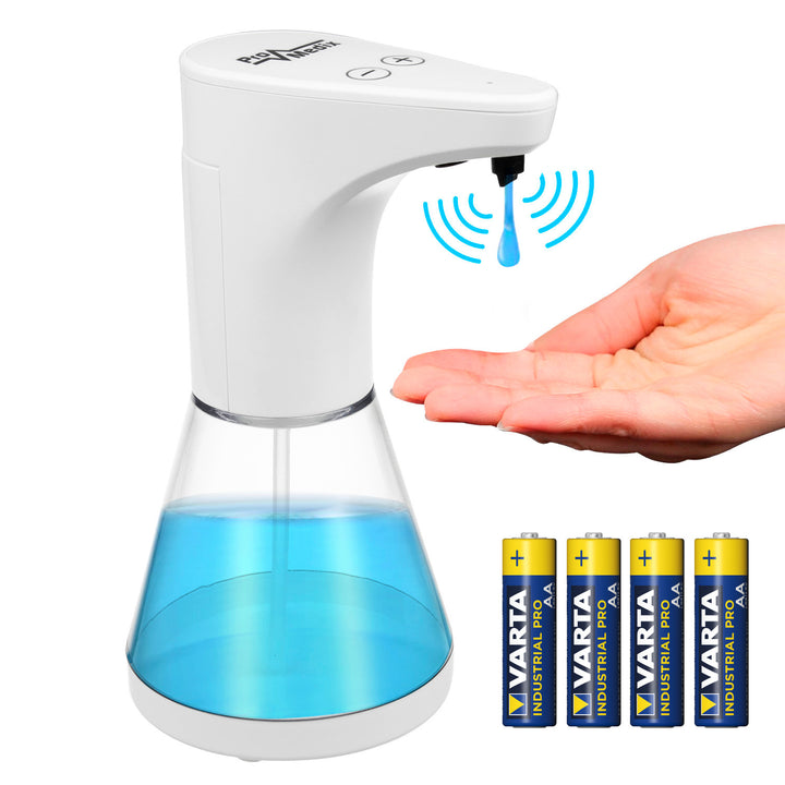 Distributore automatico Promedix, contenitore per saponi liquidi, liquidi disinfettanti, 480 ml, 4xAA PR-530 + 4x batterie Varta Industrial LR6/AA R-06