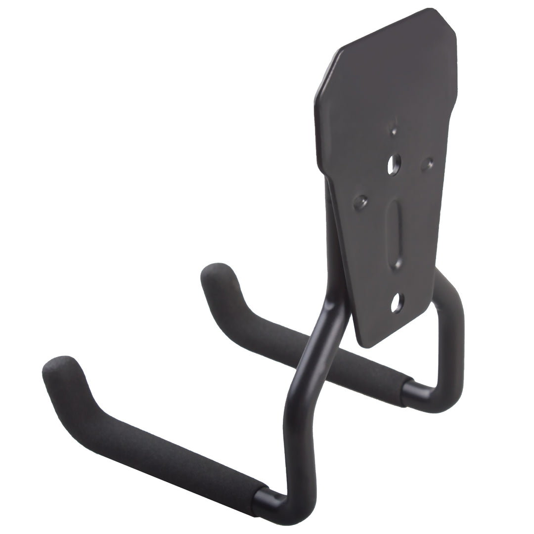 Supporto a parete per garage Maclean, per pneumatici, attrezzi da giardino, scala, tubi da giardino, acciaio, carico massimo 35 kg, MC-439 + gancio a parete in acciaio per garage 35 kg nero