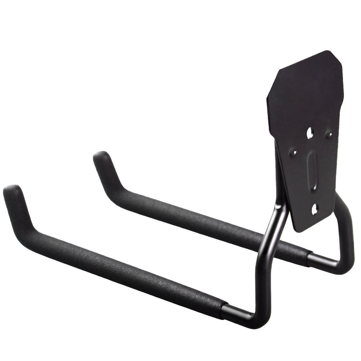 Supporto a parete per garage Maclean, per pneumatici, attrezzi da giardino, scala, tubi da giardino, acciaio, carico massimo 35 kg, MC-439 + gancio a parete in acciaio per garage 35 kg nero
