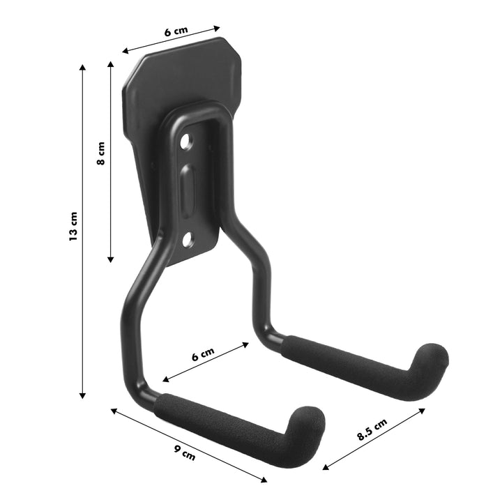 Supporto a parete per garage Maclean, per pneumatici, attrezzi da giardino, scala, tubi da giardino, acciaio, carico massimo 35 kg, MC-439 + gancio a parete in acciaio per garage 35 kg nero