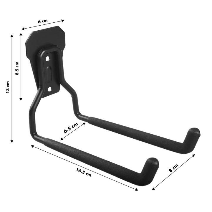 Supporto a parete per garage Maclean, per pneumatici, attrezzi da giardino, scala, tubi da giardino, acciaio, carico massimo 35 kg, MC-439 + gancio a parete in acciaio per garage 35 kg nero
