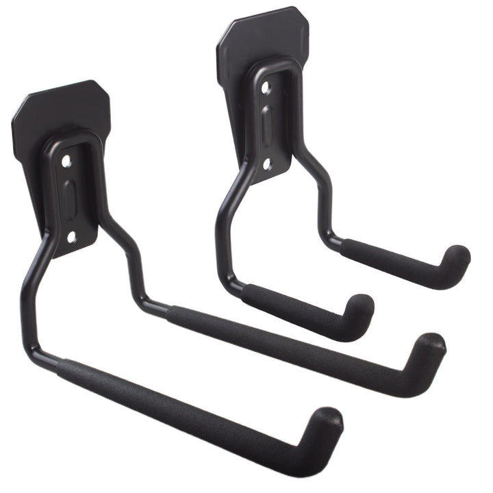 Supporto a parete per garage Maclean, per pneumatici, attrezzi da giardino, scala, tubi da giardino, acciaio, carico massimo 35 kg, MC-439 + gancio a parete in acciaio per garage 35 kg nero