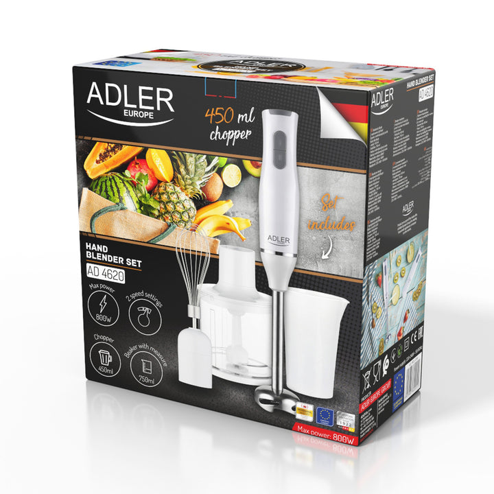 Frullatore a immersione Adler, 2 velocità, bianco, 800W, AD 4620