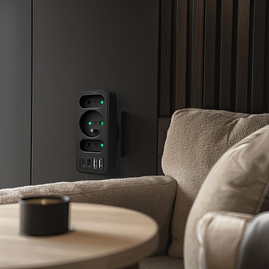 Presa di corrente x3 + 4xUSB Maclean, splitter a 3 prese, 2xUSB A, 2xUSB C PD 20W, 1x16A + 2x6A, MCE248 F/B